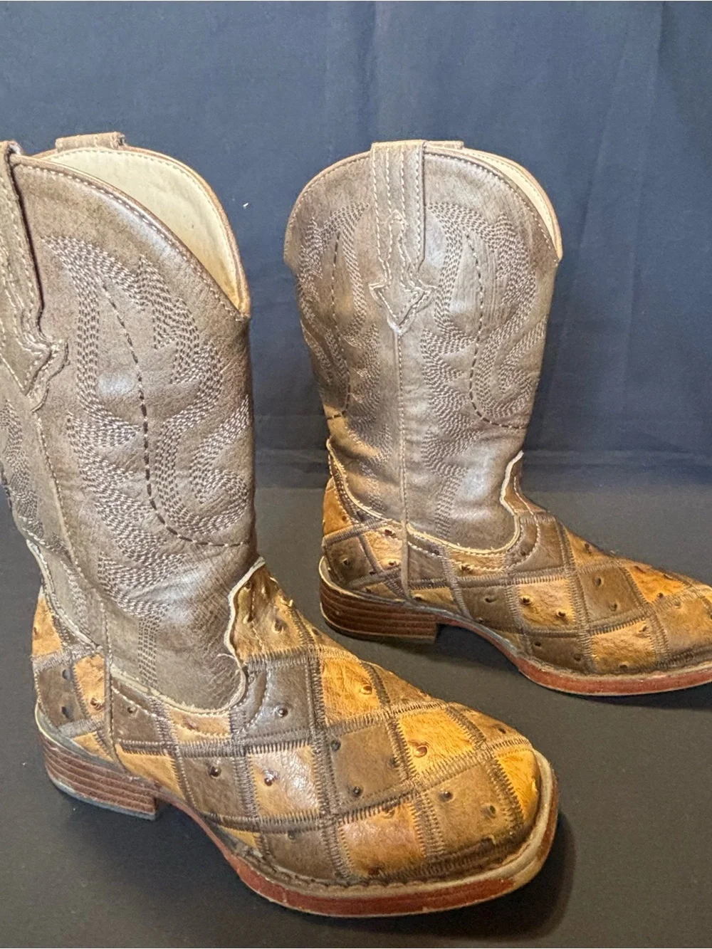 Roper Kids size 11 Bird Blocks Square Toe Western Cowboy Boots